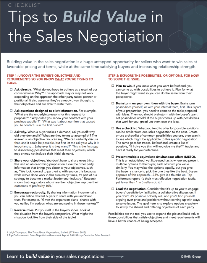Tips to Build Value in Sales Negotiations Checklist